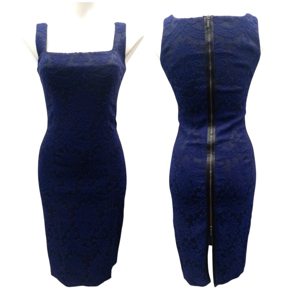 Plein Sud Blue Black Lace Zipper Dress Sleeveless Square Neck Women's 6